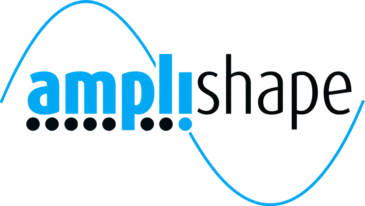 Amplishape Logo in Electric Blue und Graphit